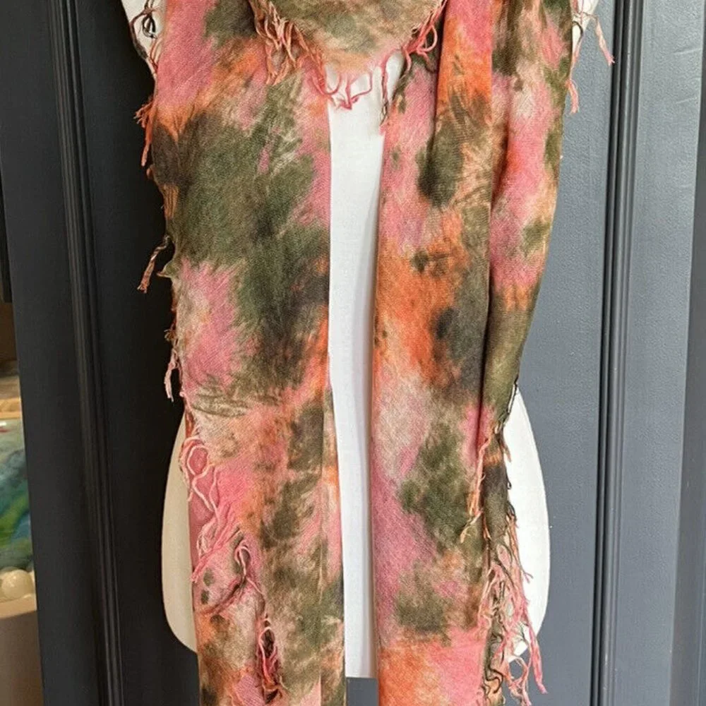 New Auth Chan Luu Watercolor Cashmere Silk Scarf- Coral Rose